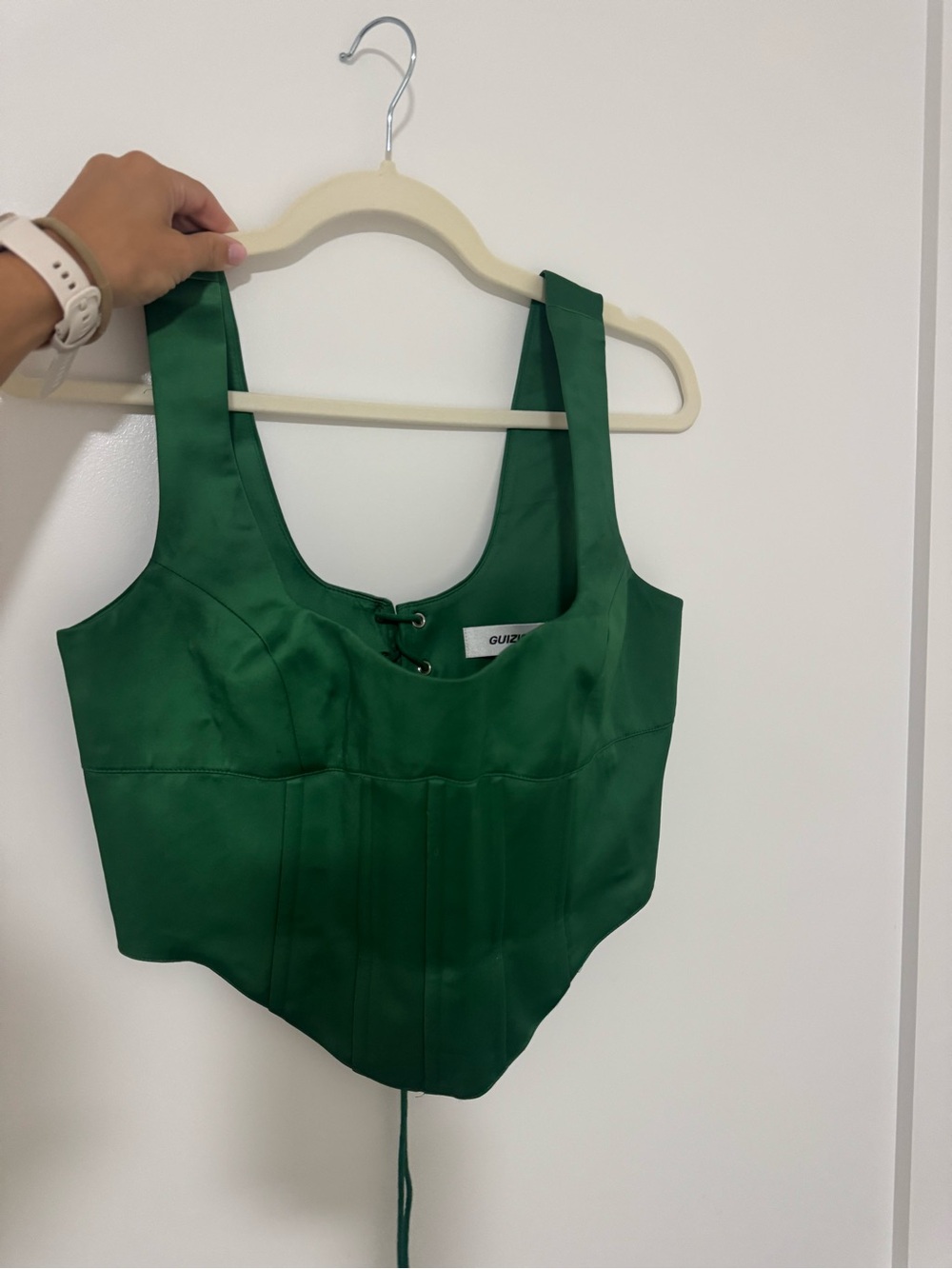 Danielle Guizio Emerald Green Satin Corset Tank